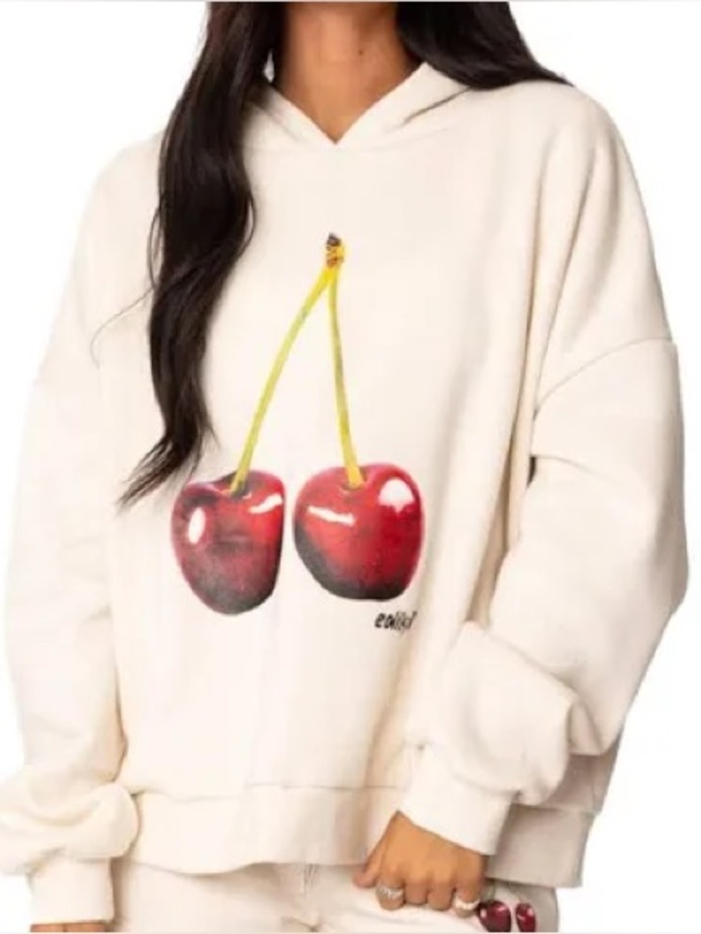 Edikted Mon Cheri Cream Woman’s Hoodie. Size Small.